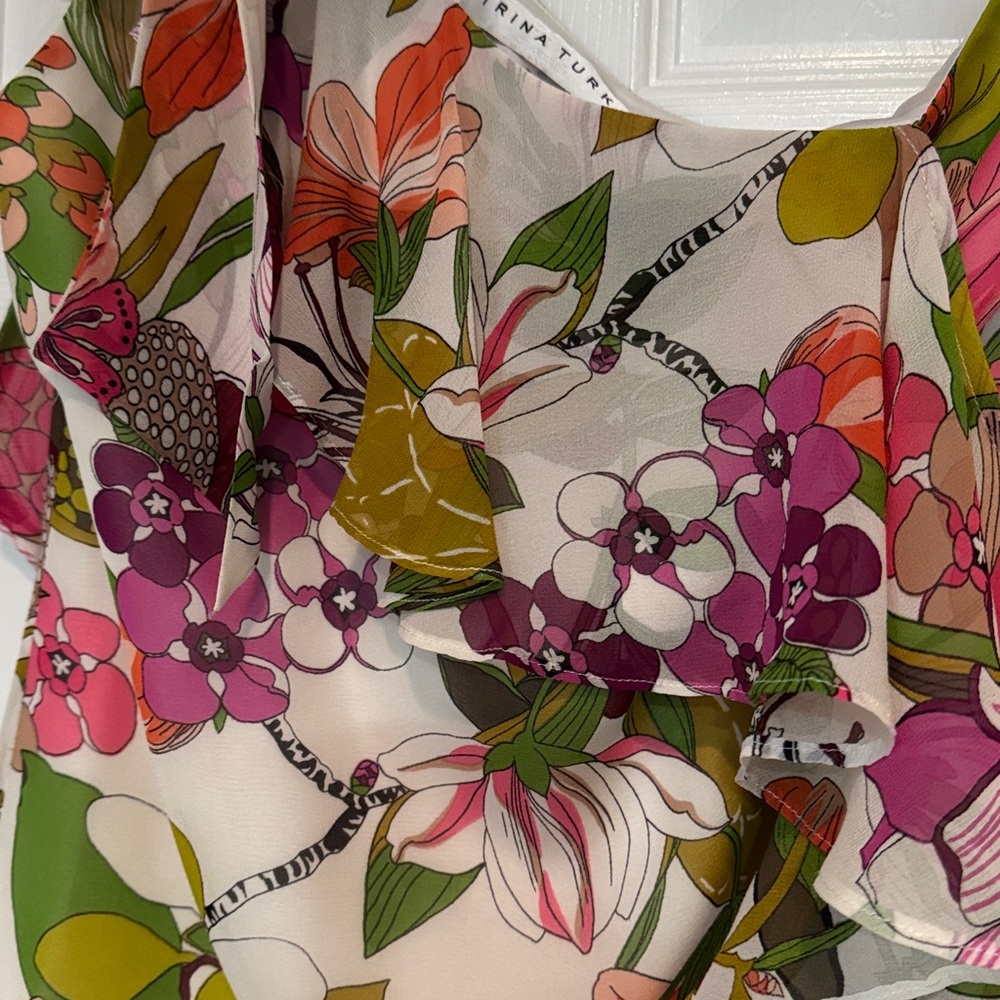 Trina Turk Multicolor Floral Ruffle Blouse size small